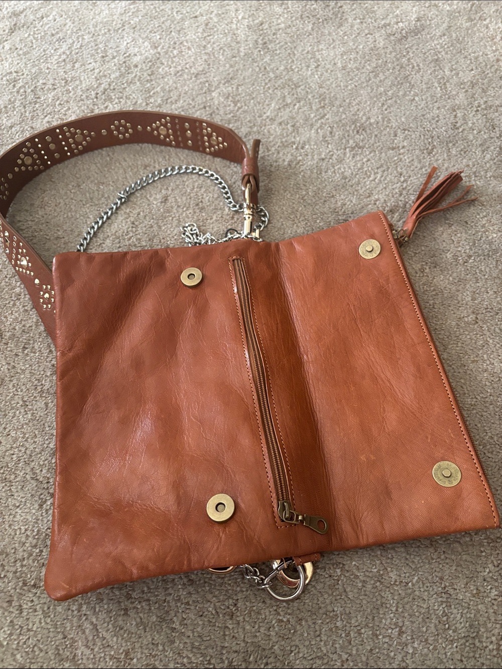 Studded Brown Leather bag LOWERED - Picture 6 of 8
